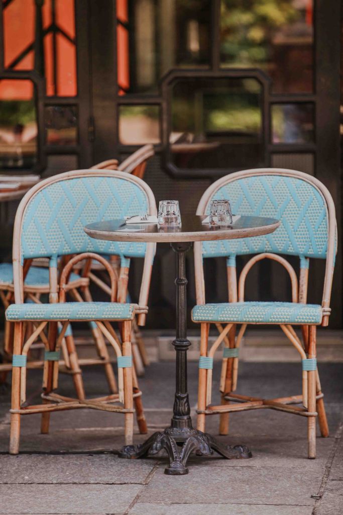 blue parisian chairs cafe